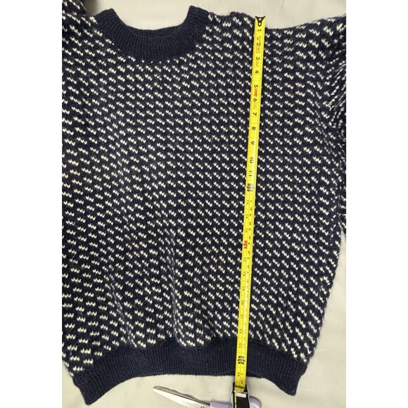 Vintage LL Bean Norwegian Birdseye Fair Isle Fisherman Wool Sweater Size L Blue - Picture 5 of 13